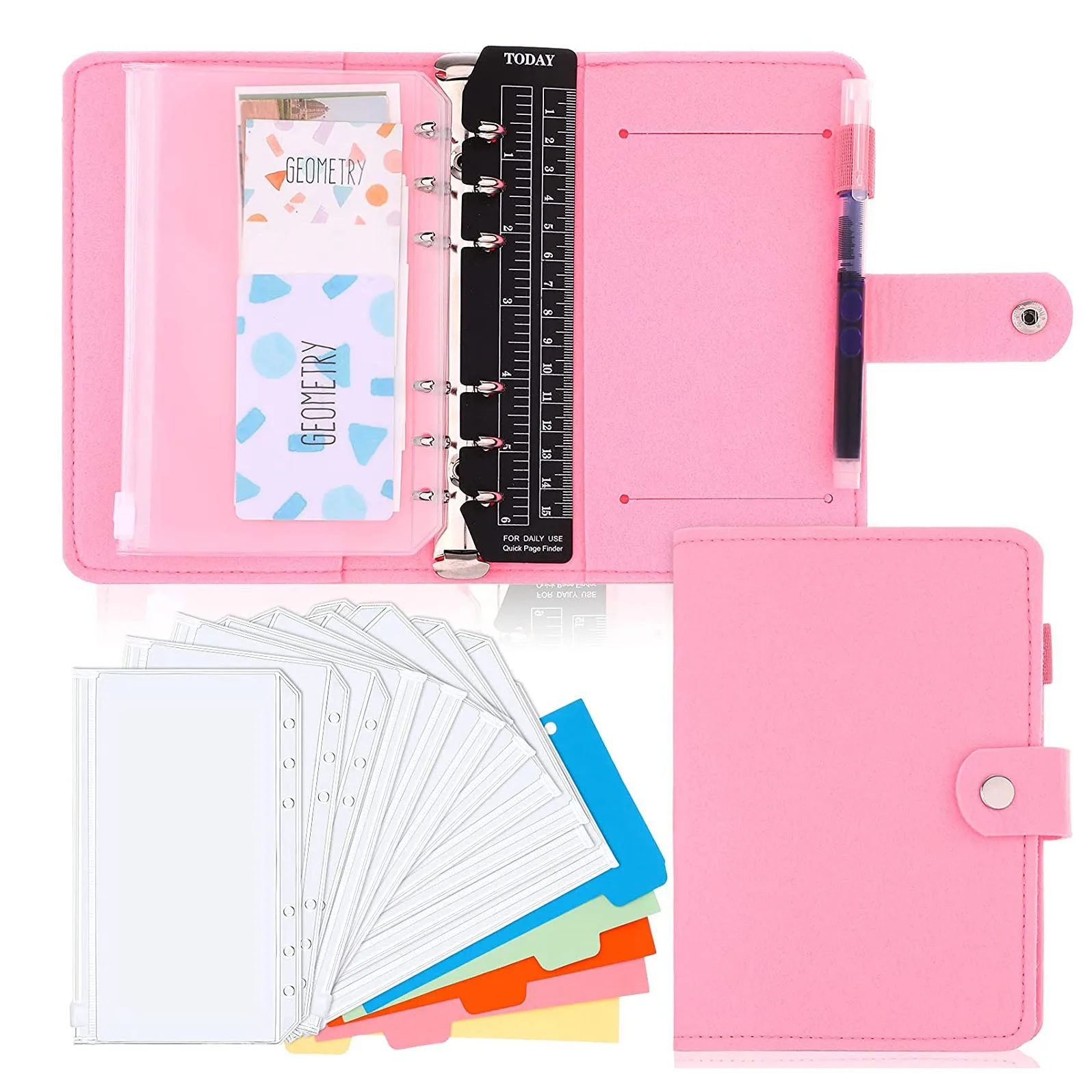 

A6 Binder Budget Cash Envelopes Planner Organizer with 5 Pcs A6 Refill Paper 12 Pcs Zip Binder Pocket for Storing Money,Cards
