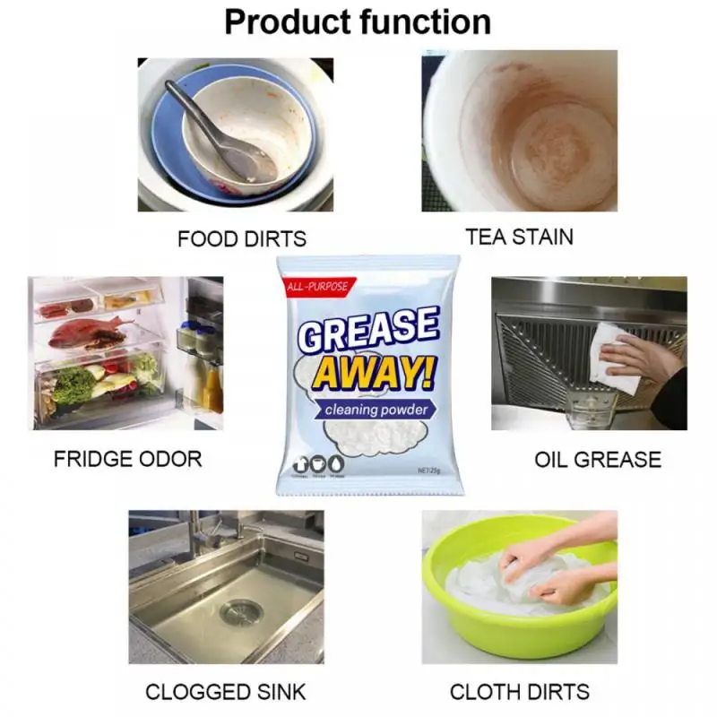 

Detergent Grease Powde Remove Grease Dirt Use on Fabrics Canvas Leather Glass Metal Household Kitchen Cleaner Chemicals Supplies