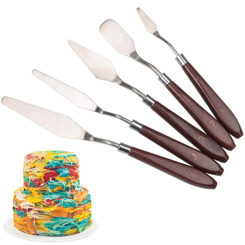 

5Pcs/Set Stainless Steel Pastry Spatula Oil Painting Shovel Palette Knife Cream Smoothing Knife Scraper Cake Decorating Tools