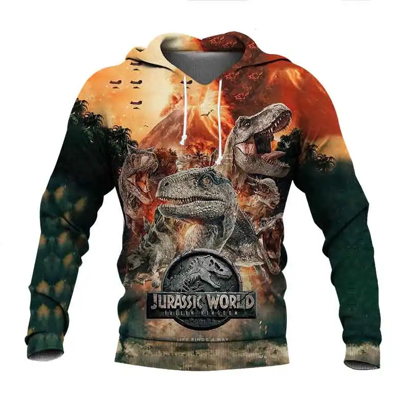 

Funny Dinosaur Hoodie Colorful Animal Print Winter Hoodie Loose Hoodie Men's