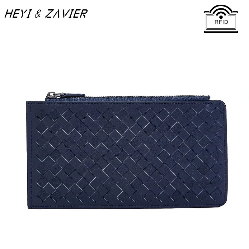 Hand-Woven Leather Wallet Men's Large-Capacity Ultra-Thin Long Anti-20 Card Position Degaussing Genuine Leather Card Holder