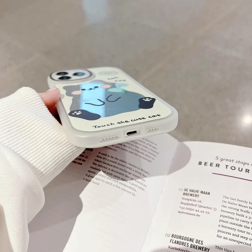 Milk White Ins Cartoon Cat Suitable for iPhone 12 Phone Case 11 Apple 13 Pro Max Makeup Mirror Xs Protective Case 14 Anti drop x