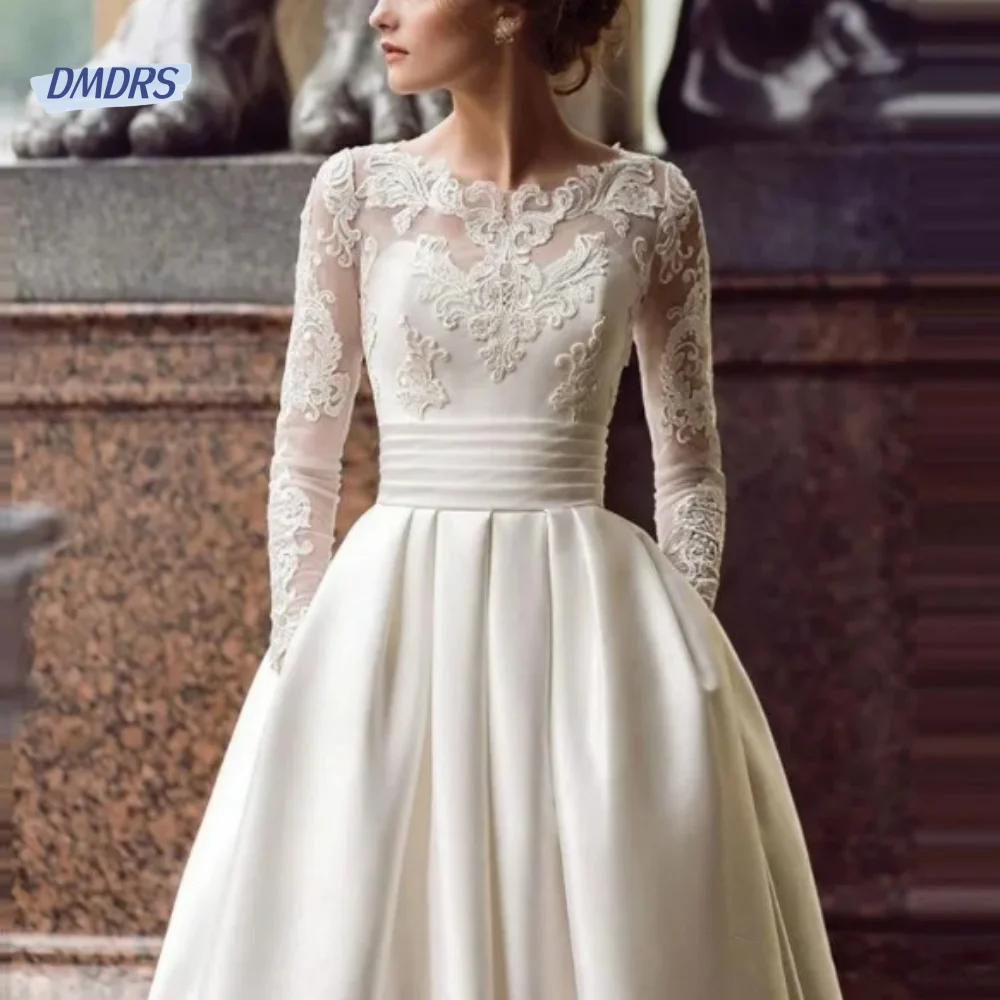 

Romantic A-Line Wedding Dresses Elegant Floor-length Dress For Bride Classic Long Sleeve Bridal Gown Vestido De Novia