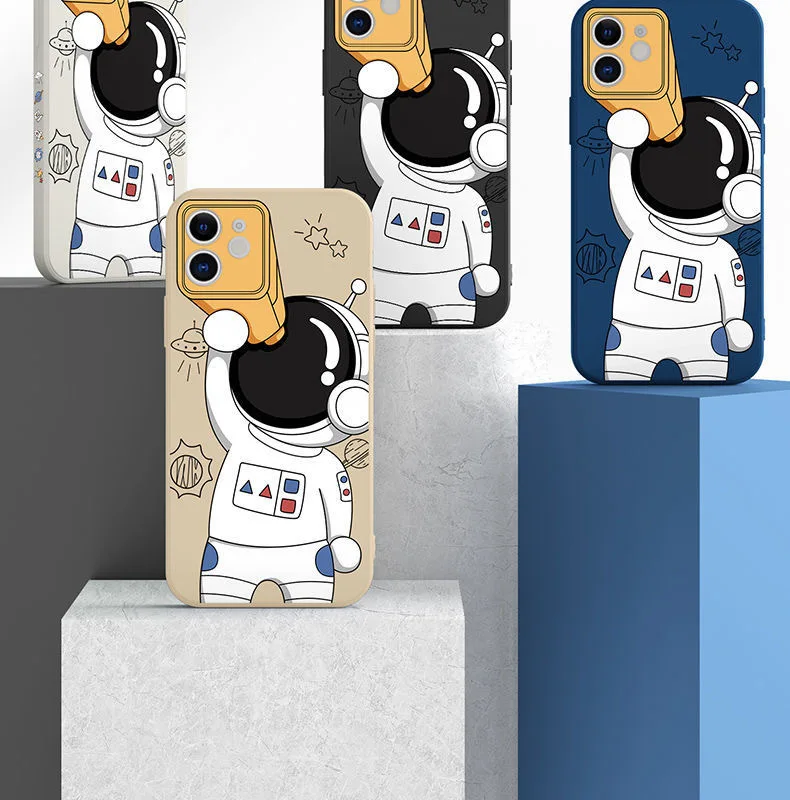 

Cartoon Cute Astronaut Spaceship Cover for iPhone 7 8 Plus X Xs Xr SE 2 Soft Silicone TPU Case for iPhone 13 11 12 Pro Max Mini