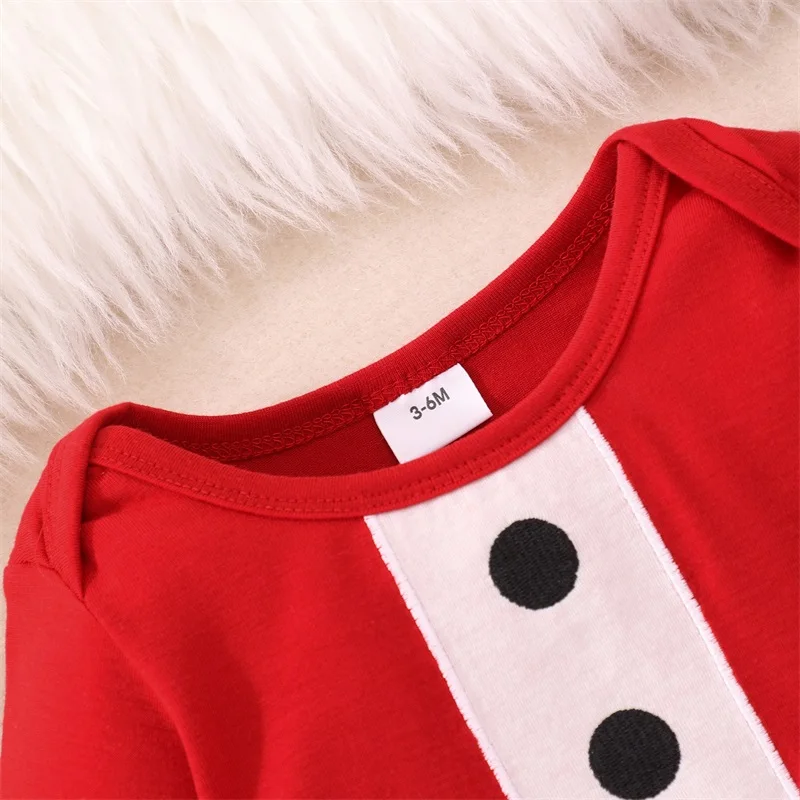 

Рождественский наряд для маленьких девочек и мальчиков, красный комбинезон с длинным рукавом, Женская рождественская шляпа, Одежда для новорожденных