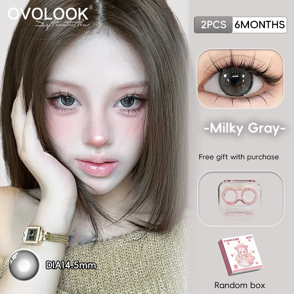 Цветные контактные линзы OVOLOOK, 2 шт., для коррекции близорукости, мягкие линзы, персиково-розовые, серые, натуральные, для увеличения глаз, с бесплатным футляром для линз. (art.: 3920db6a2affe) - 3920db6a2affe