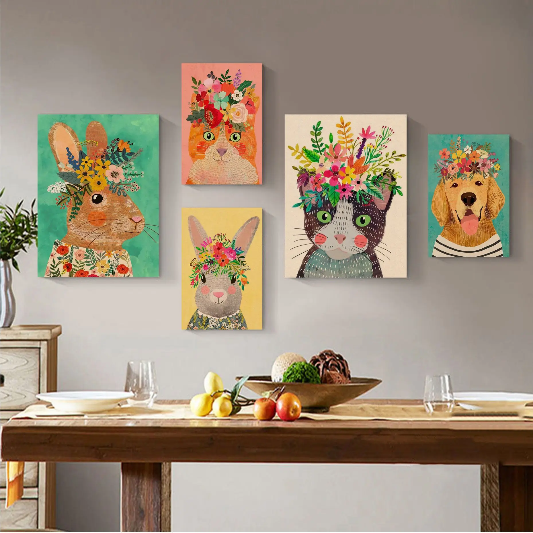 

Colorful Flower Pets Art Poster Wall Art Retro Posters for Home Home decor