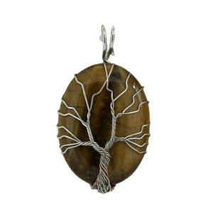 Silver Life of Tree Wire Wrap Tiger Eye Pendant Necklace 18" Black Cord Spiritual Stone Reiki Healing Chakra Crystal Jewelry