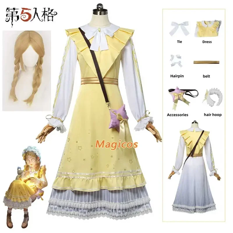 FC6Anime Game Anne Lester Toy Merchant Косплей Костюм Мерцающий парик Желтое платье Лолиты