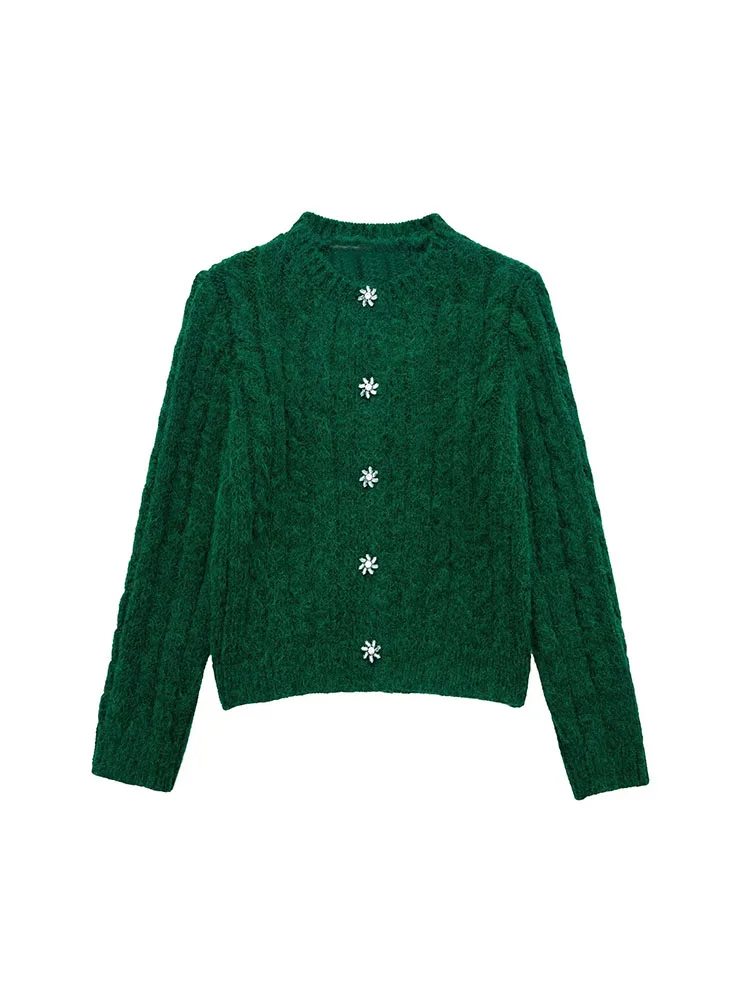 

Женская трикотажная куртка на пуговицах, модная универсальная куртка с круглым вырезом и искусственными украшениями, Осень-зима 2022