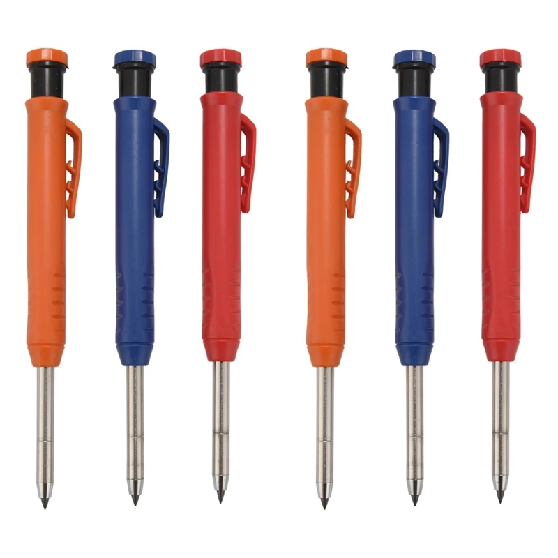 

6X Mechanical Carpenter Pencils Set With 48 Mechanical Pencil Refill Built-In Sharpener For Architect Draft Drawing