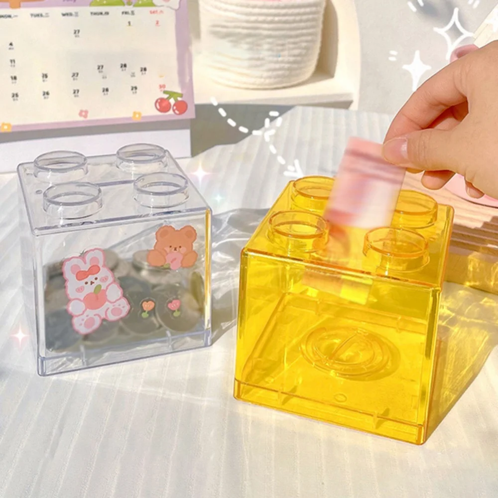 

Blocks Shape Coin Box Kids Money Bank Transparent Stackable Storage Boxes Toy Gift for Children Coin Piggy Bank Money Saving Box