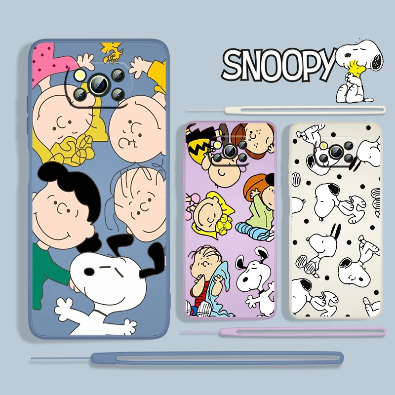 

Snoopy Cartoon Funny For Xiaomi POCO X3 NFC F3 GT M4 M3 M2 Pro C3 X2 11 Ultra Liquid Rope Silicone Phone Case Capa Cover Coque