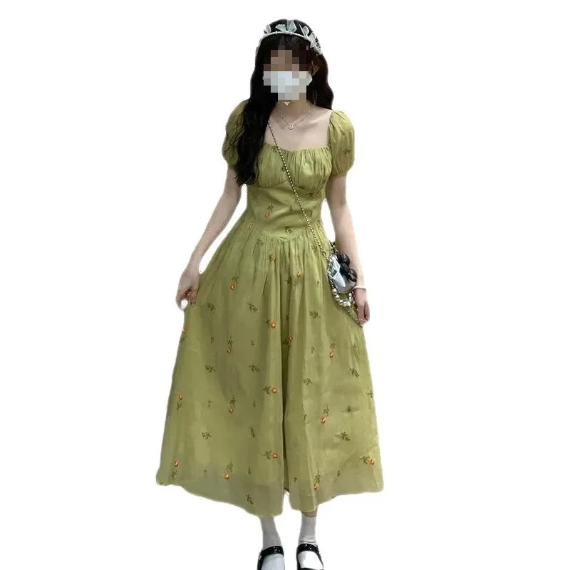 Утягивающие платья во французском стиле с пышными рукавами женская длинная юбка