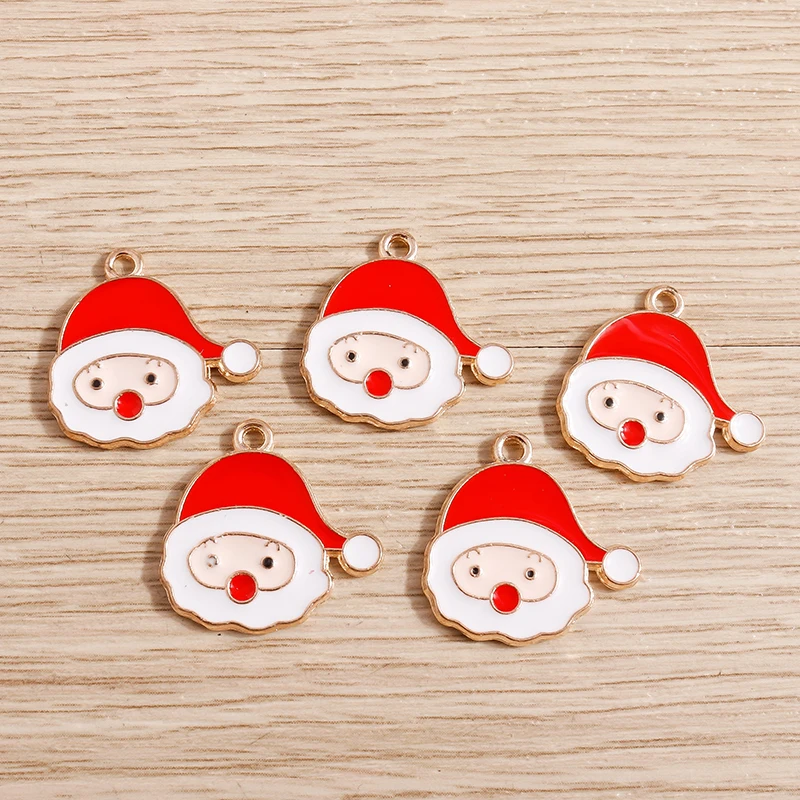 

10pcs 20*20mm Cute Enamel Christmas Santa Claus Hat Charms for Jewelry Making Pendant Necklaces Earrings DIY Keychain Craft Gift