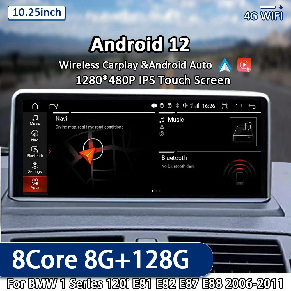 Stereo For BMW 1 Series 120i E81 E82 E87 E88 2006-2011 Android 12 Car Player Radio Auto 10.25 Inch GPS Navigation Video BT