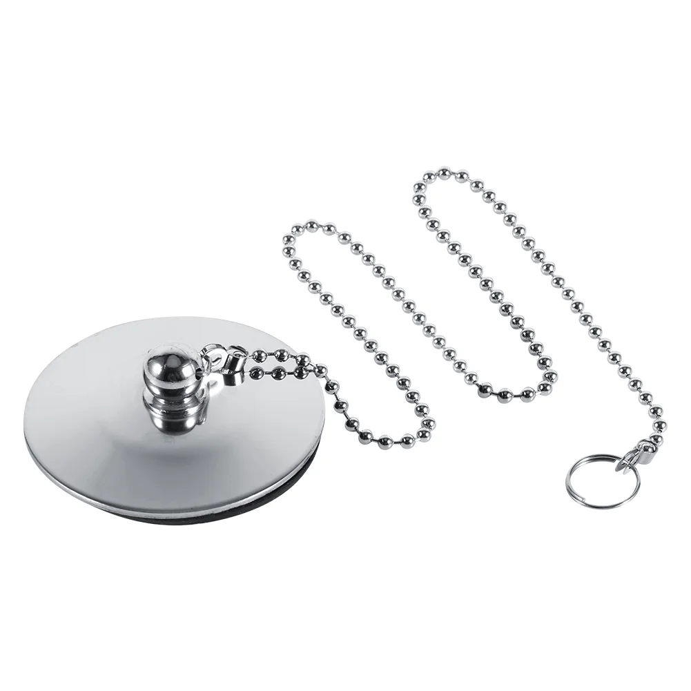 

Chrome Kitchen Sink Bathroom Bathtub Drain Cover Stopper Solid Metal Waste Plug With Chain