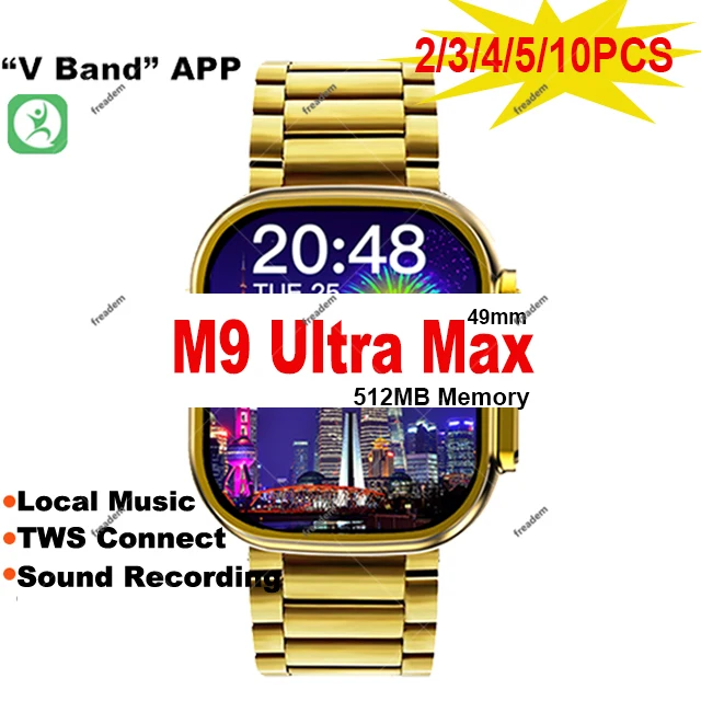 

2023 Watch Ultra Men M9 Ultra Max 49mm Wireless Charging 512MB Dail Call Compass GPS Tracking Local Music Tws Conect Smart Watch