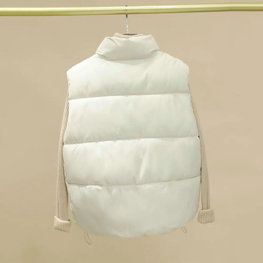 

Stand Collar Jacket Thickened Sleeveless Women's Winter Vest Warm Stand Collar Coat with Neck Protection Zip Up Cardigan