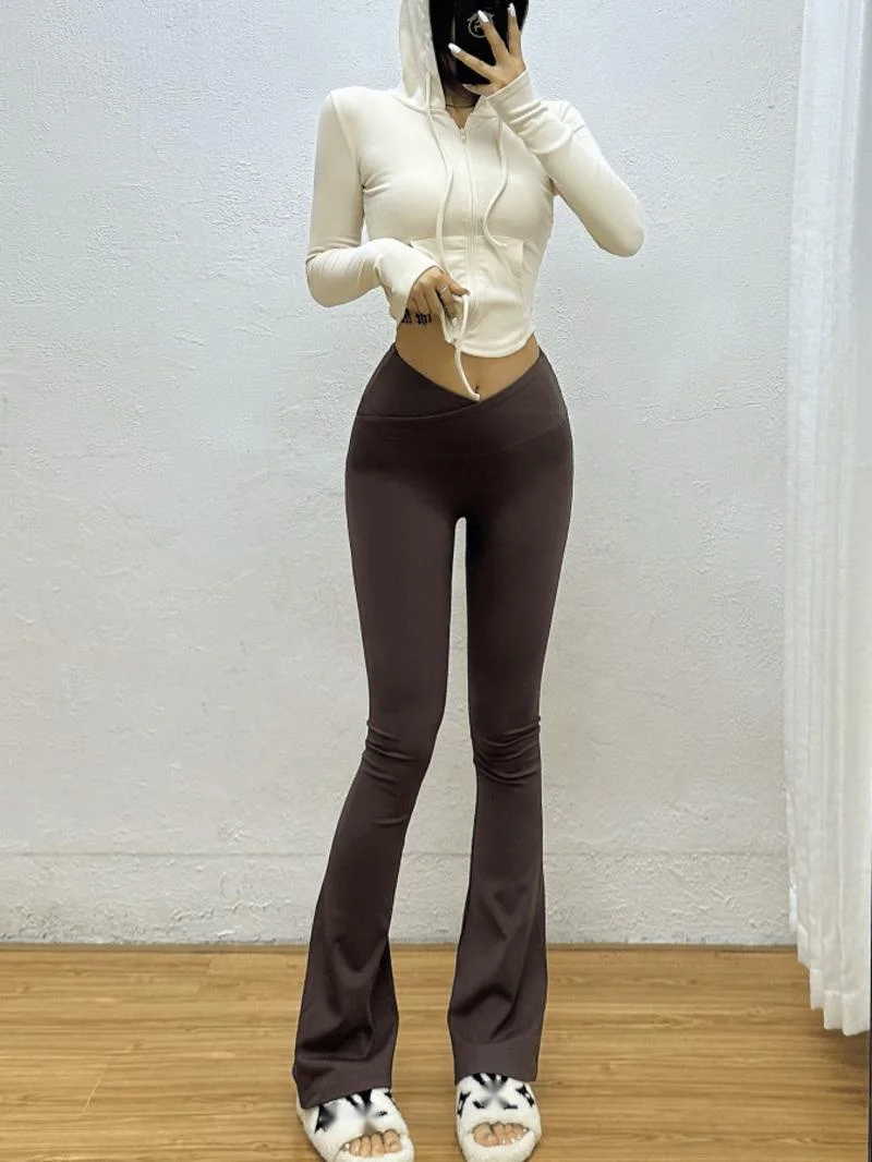 

Spice Girl Sweet Slightly Flaring Pants Stretch Slim V-shaped High Waist Flare Pants Slim Hip Shark Pants Trousers 7RBR