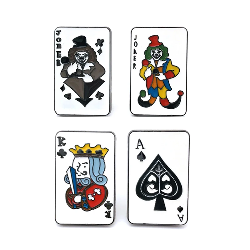 

Poker Brooch Pin Playing Cards Bridges Joker The Fool Spade Club K Alloy Badge Cowboy Clothes Bag Pins Banquet Decoration Pins
