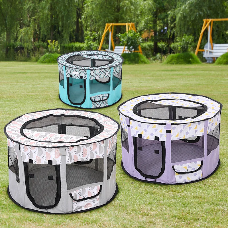 

Folding Pet Playpen Enclosure Running Tent Fence Crate Puppy Rabbit Dog Cat Kitten Delivery Room Kennel Cage Pop up House Round