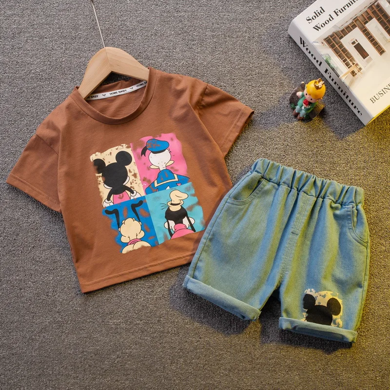 Summer Toddler Boys Girls Cotton Mickey Sets Kids Boutique Clothes Baby Boy Short Sleeve T-shirt + Shorts Two-piece Suits Sets