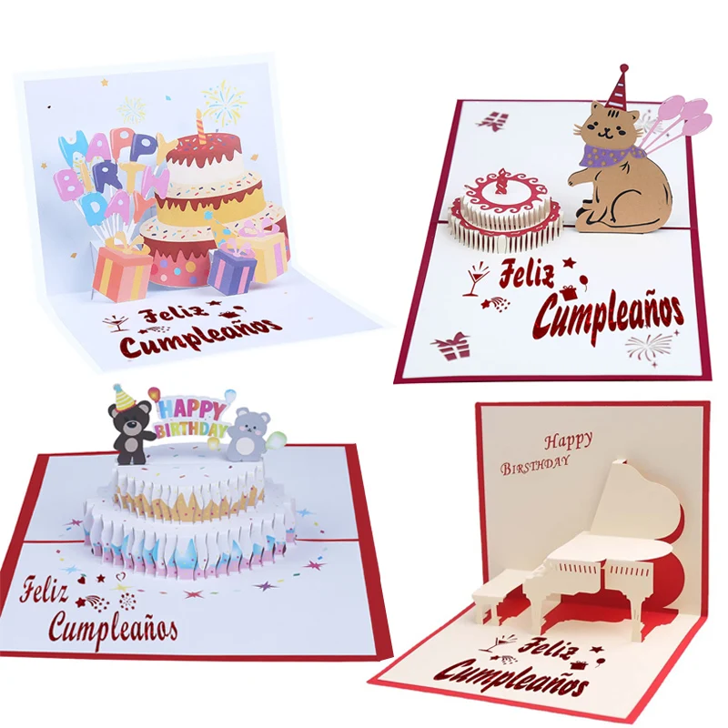 

Spanish Happy Birthday Kids Wife Husband Postcard Gift 3d Cake Diy Thank You Pop Up Greeting Card Food Grade Washi Tape Envelope