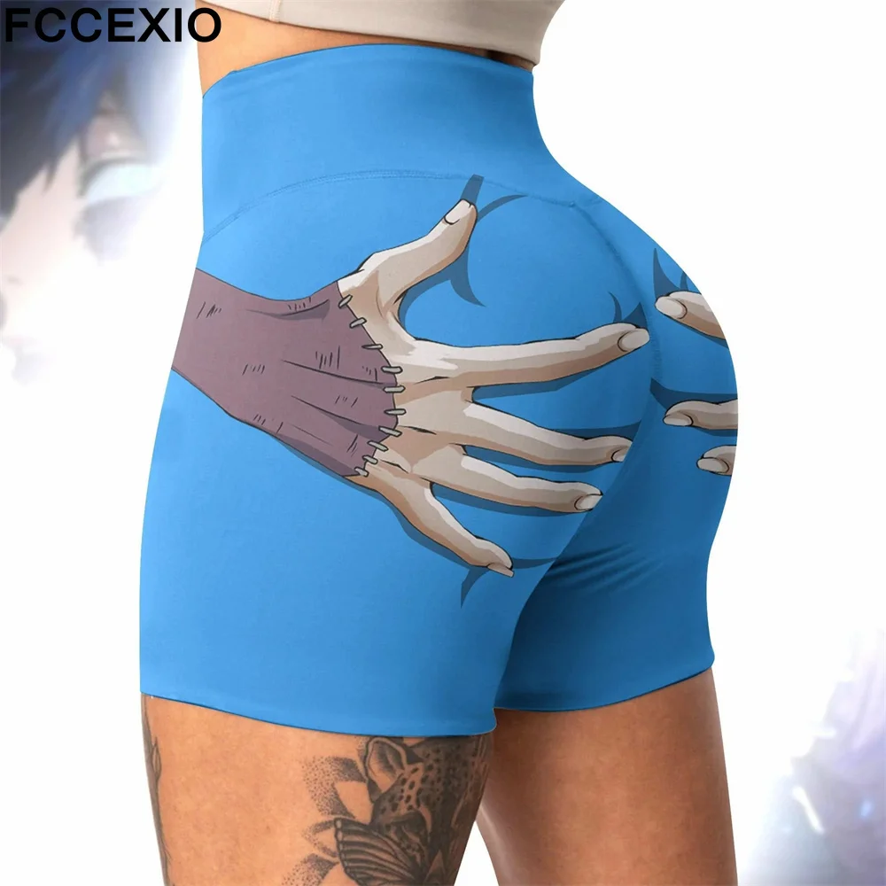 

FCCEXIO Summer Finger Bone Printing Women's Sexy Short Leggings High Waist Running Tight Fitness Hot-Ass Workout Yoga Pants