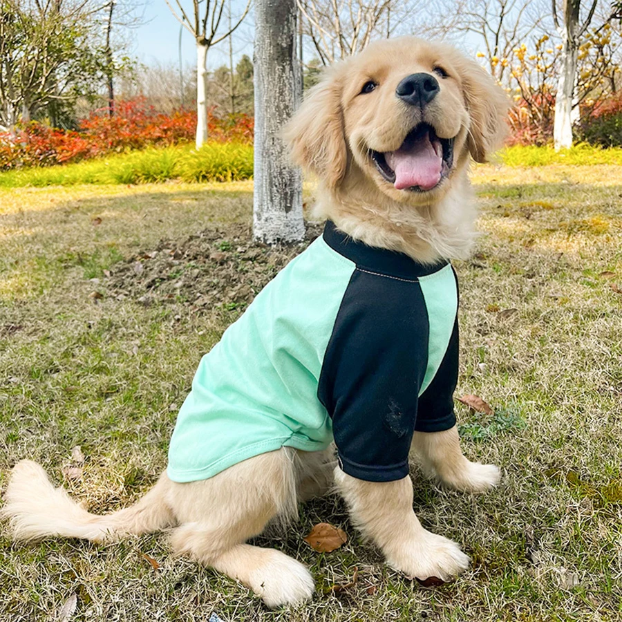 

Large Dog Summer Clothing Soft Green Hoodies Stitching Color Medium Large Dog T-shirt Urban Pet Sports Luxury Classic Elegant