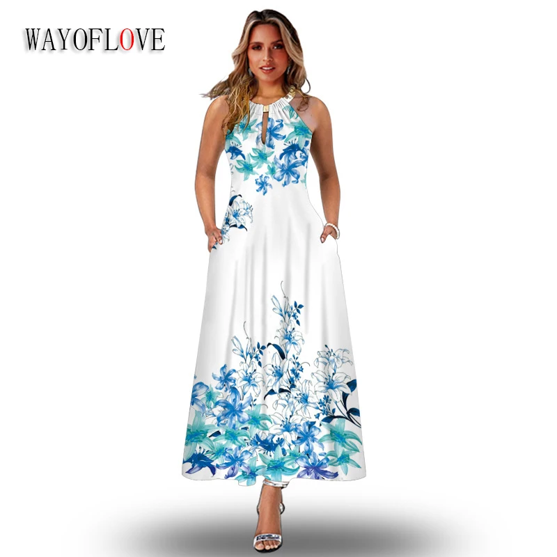 

WAYOFLOVE Summer Flower Print Woman Long Dress Sexy Strap Vintage Casual Beach Holiday Sleeveless Vestidos Party Elegant Dresses