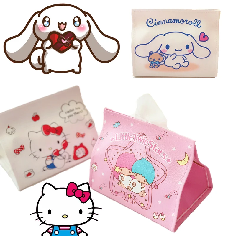 

Kawaii Sanrio Cinnamorol My Melody Hello KT Бытовая бумажная коробка для полотенец, автомобильная кожаная Водонепроницаемая маленькая искусственная кожа