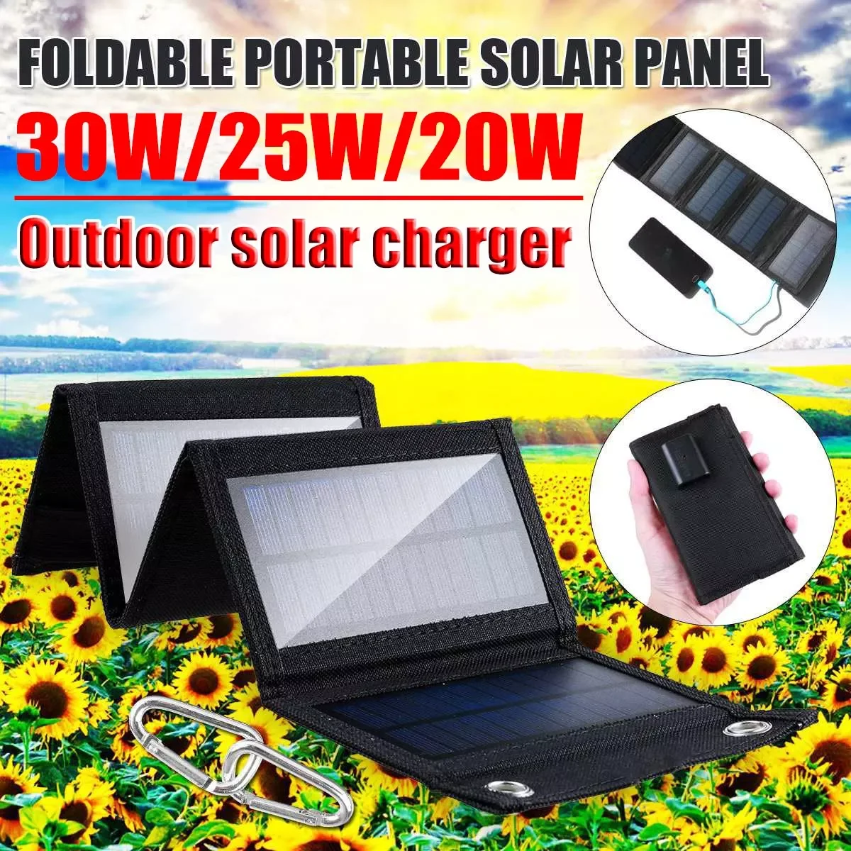 

30W/25W/20W Foldable Solar Panel 5V Portable Battery Charger USB Port Outdoor Waterproof Power Bank for Phone Solar Plate Home
