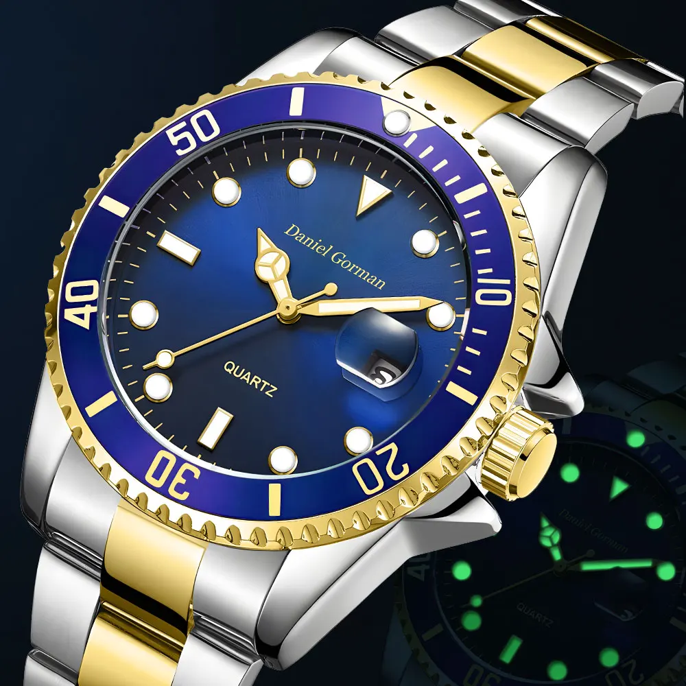 

Quartz Watches for Men Luxury Stainless Steel Strap Wristwatch Man Waterproof Luminous Dress Watch with Auto Date часы мужские