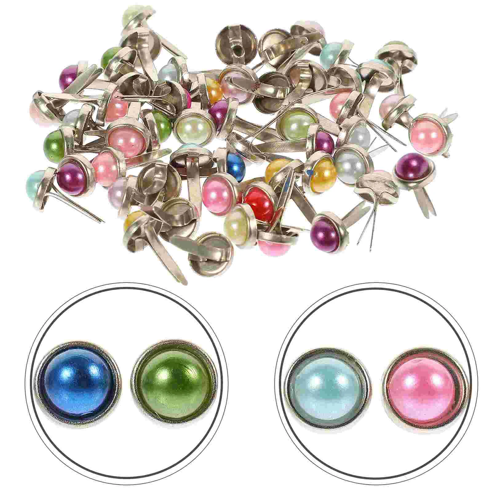 

Brads Fasteners Craft Scrapbooking Paper Mini Pearl Round Making Crafts Large Embellishments Snap Metal