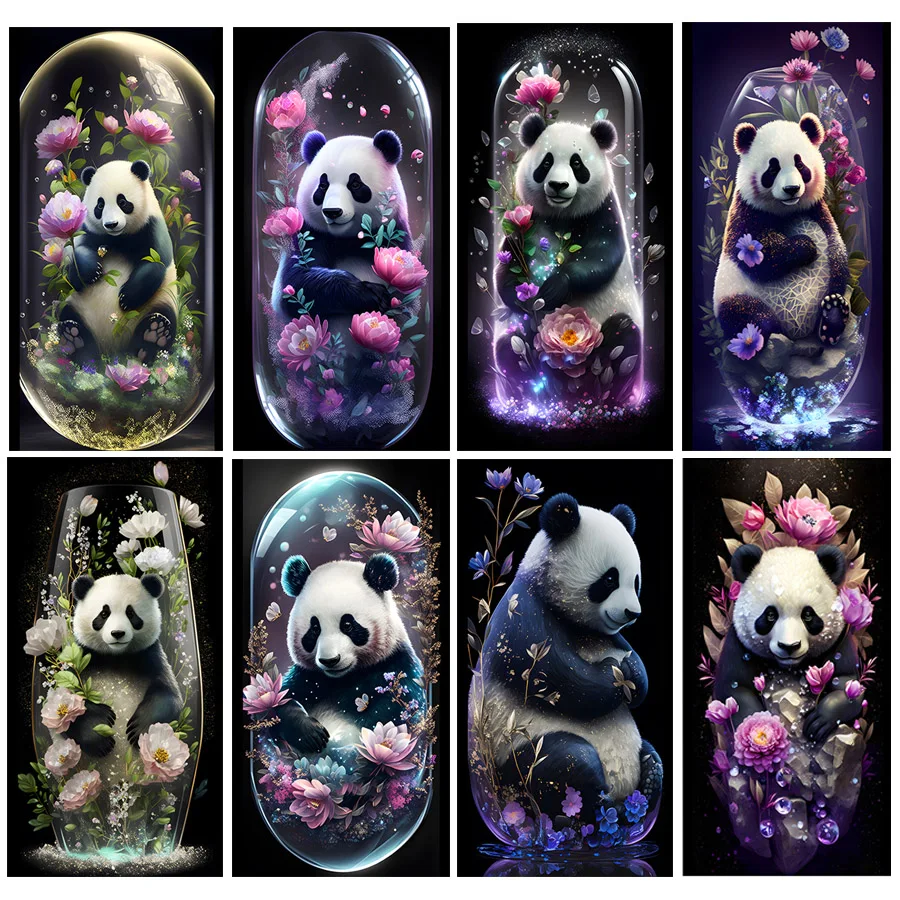 

Jungle Panda Flowers Diy Diamond Painting Chinese National Treasure Panda Full Drill Animal Diamond Mosaic Embroidery Home Decor