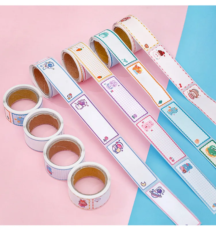 

60pcs/rolls Tape Name Stickers Children School Stationery Water Bottle Kawaii Message Index Labels Sticky Sticker For Kids