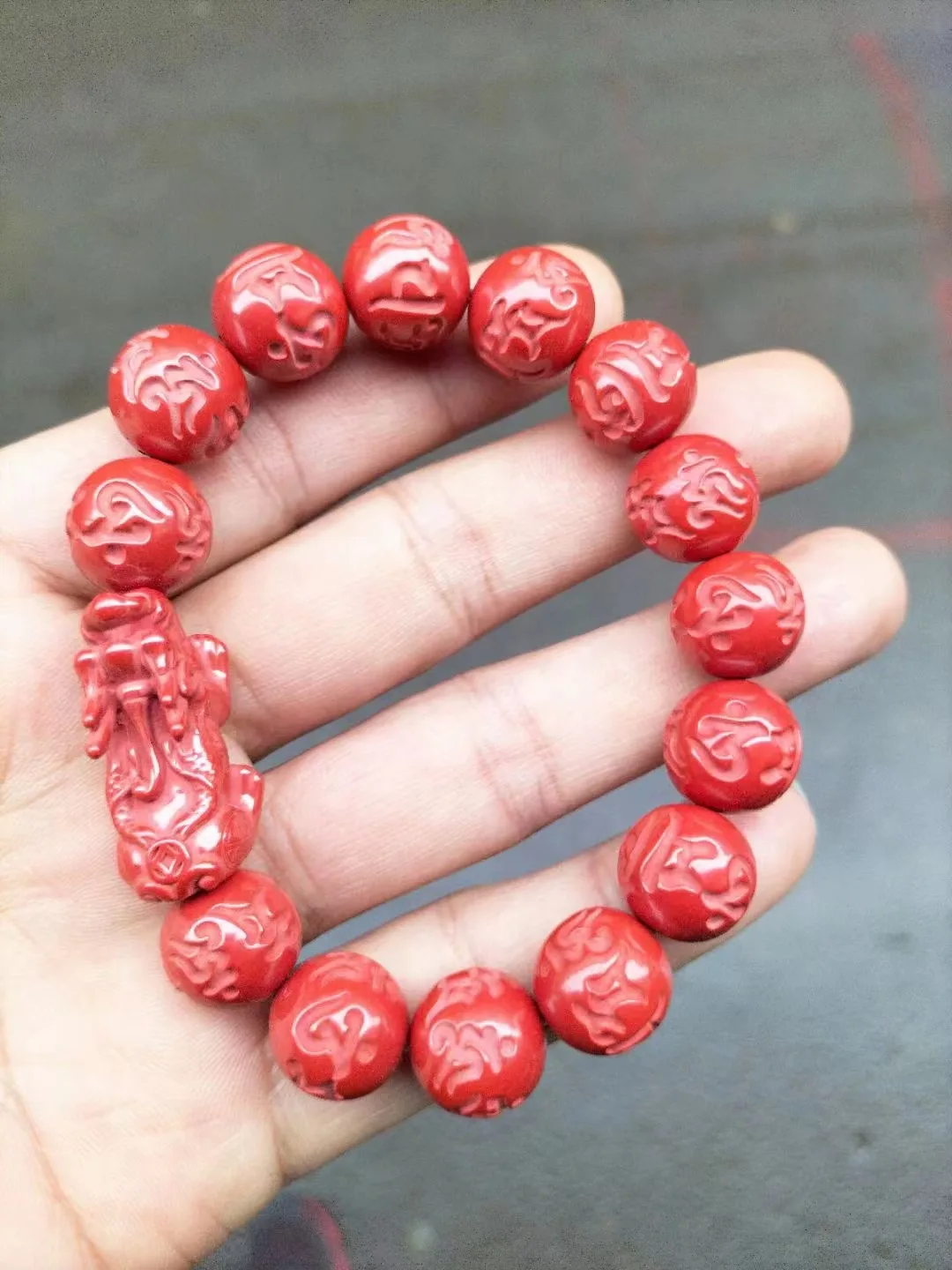 

Natural 100%real red Cinnabar Jade carved brave troops Bless peace beads bracelets for couples woman men Gift with jade bracelet