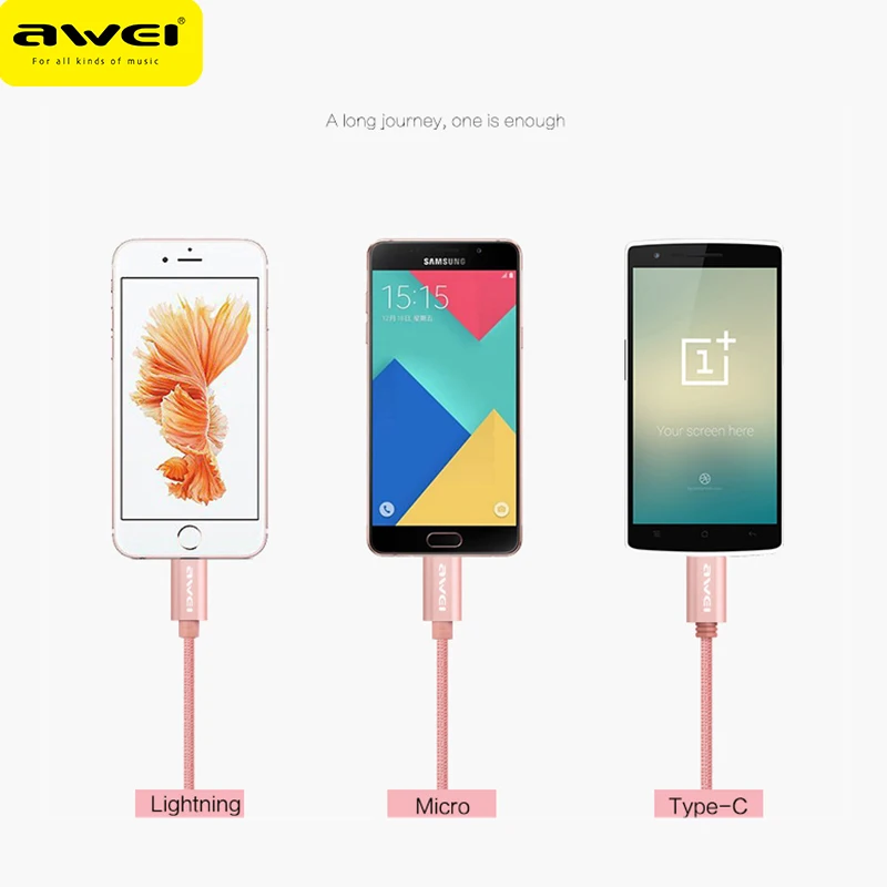 

Awei CL-970 3 In 1 Charging Cord For iPhone Huawei Micro USB Type C Charger Cable Multi Usb Port Multiple Usb Charging Cord