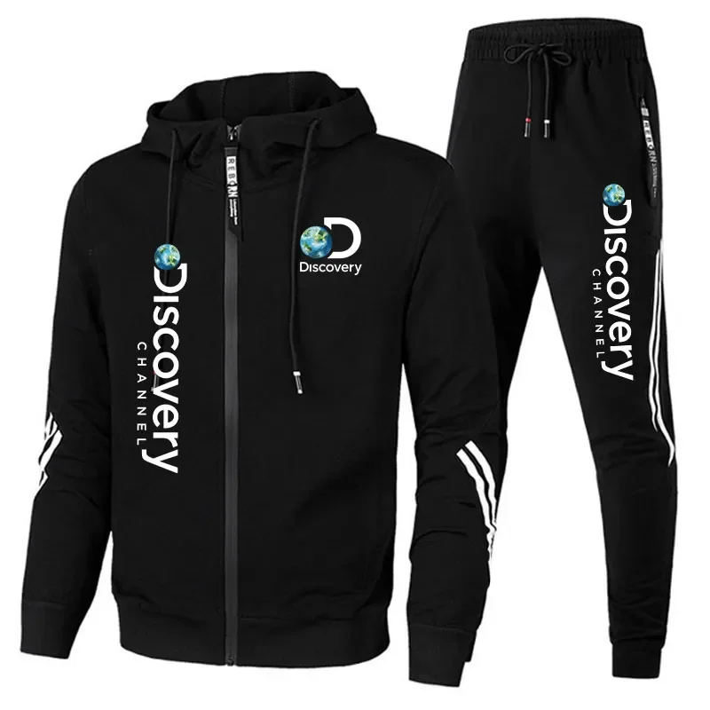 

Костюм спортивный мужской на молнии с капюшоном и брюками, Осень-зима