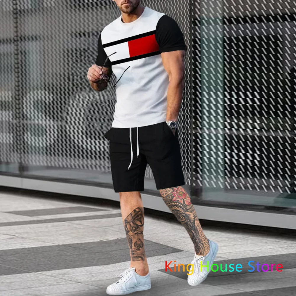 Fashion Sportswear Suit Set Men's Jogging Set Tracksuit Clothes Summer T Shirt Shorts 2 Piece Sets Male Oversized Clothing Set