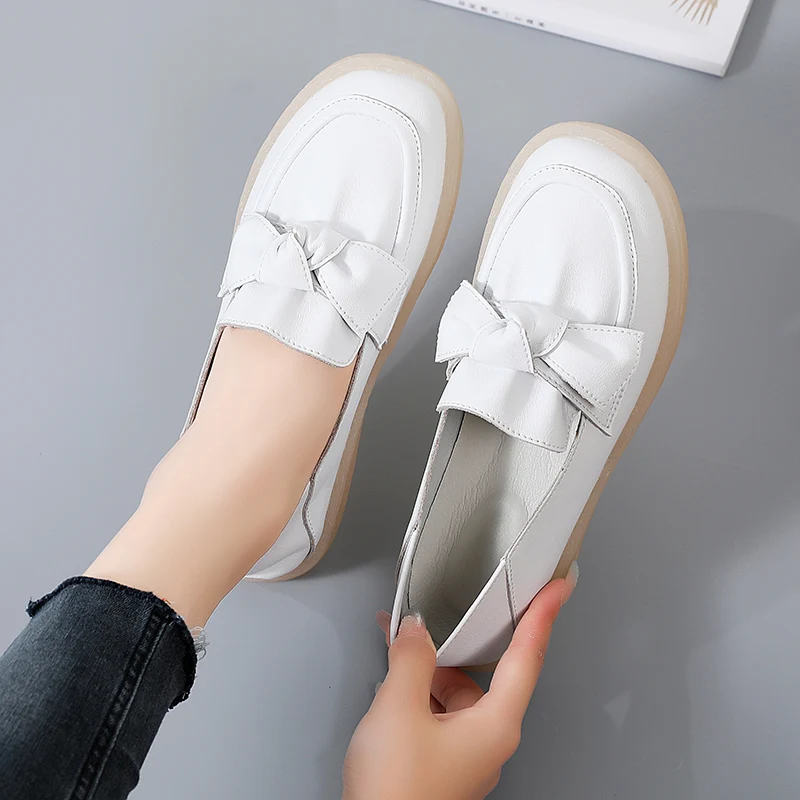 2023 New Women Casual Shoes Genuine Leather Loafers Rubber High Quality Woman Flats Non-slip Female Slip-on Boat Shoes Moccasins