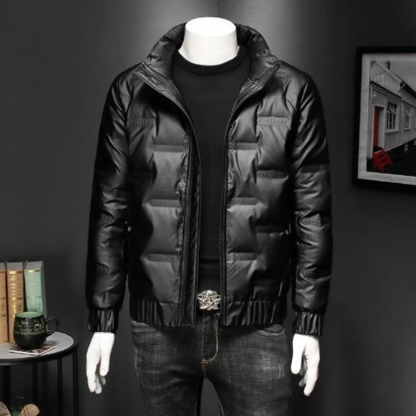 Winter Clothes Thickened Down Cotton Men's Fashion Stand Collar Bright Down Cotton Coat Warm Short Jacket Coat