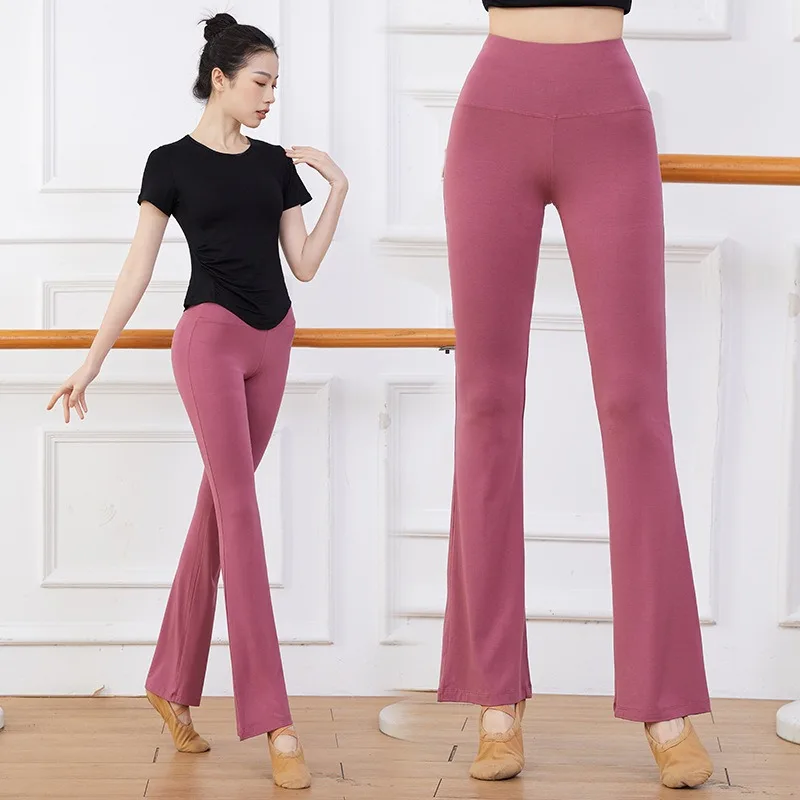 Women High Waist Dance Pants Exercise Clothes Modal Fabric Straight Flared Pant Training Pants Slim Dance Fitness Yoga Pant