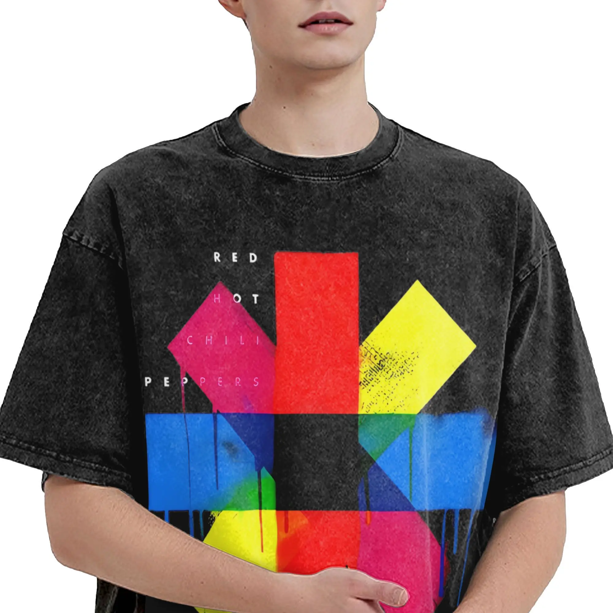 Red Hot Chili Logo Vintage Washed T-Shirt Peppers Мужские хлопковые топы с круглым вырезом и коротким