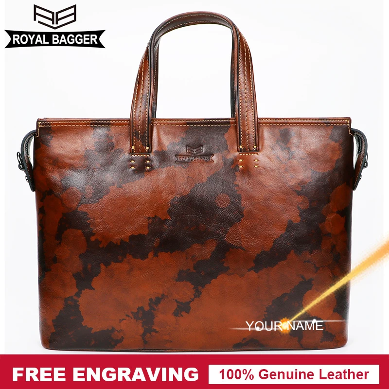 Royal Bagger Business 15 Inch Laptop Bag Briefcase Men Genuine Cow Leather Male Camouflage Shoulder Messenger Bags Man Handbag