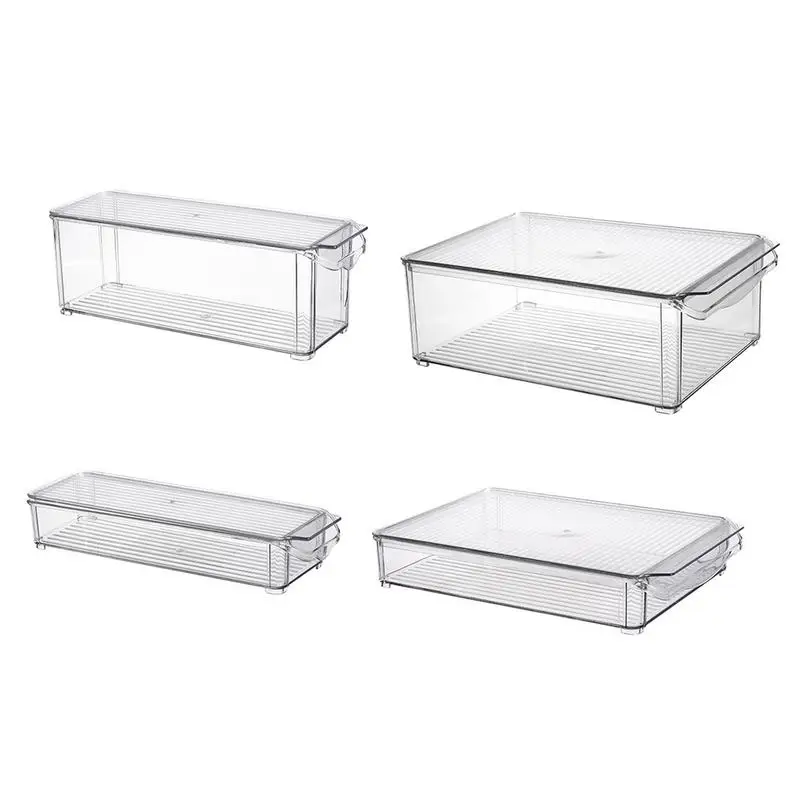 

2 Pack - Acrylic Food Storage Container Bin with Lid and Handle for Cabinet, Fridge, Freezer - Organizer