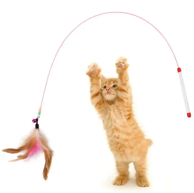 

Cat Feather Wand Toy Steel Wire Bell Interactive Pet Stick Kitty KittenTraining Exerciser Teaser Stick Replacement Heads 50pcs