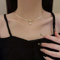 2022 new trendy snake bone chain pearl pendant necklace for womens simple metal chain temperament collarbone chain jewelry