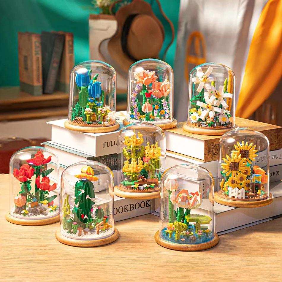 

Mini Block City Immortal Flower Building Blocks Rose Water Lily Potted Bricks Toys Home Decoration Girl Children Gift